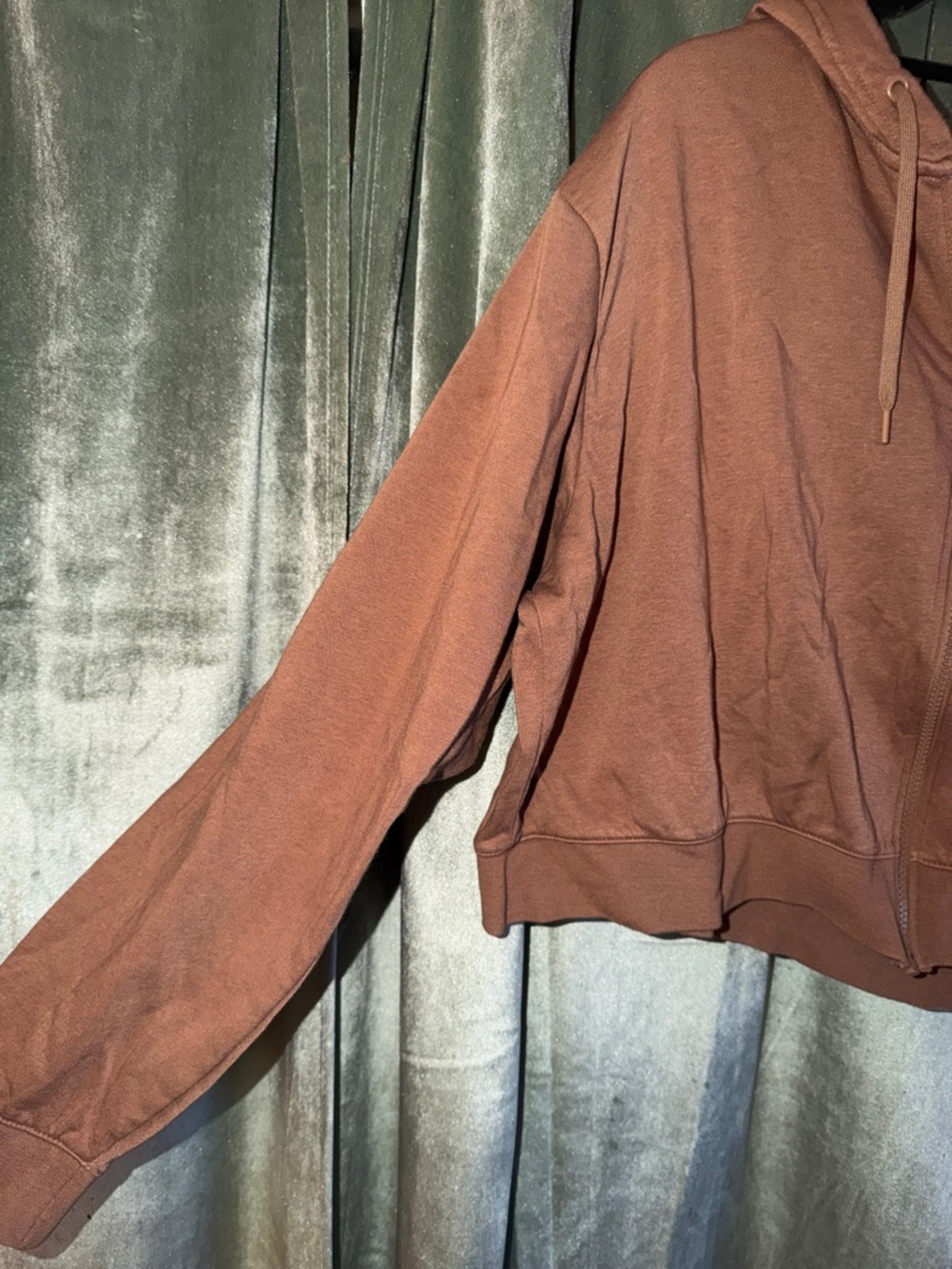 Nike Brown Cropped Zip-Up Hoodie with White Leopard Logo - Picture 3 of 5